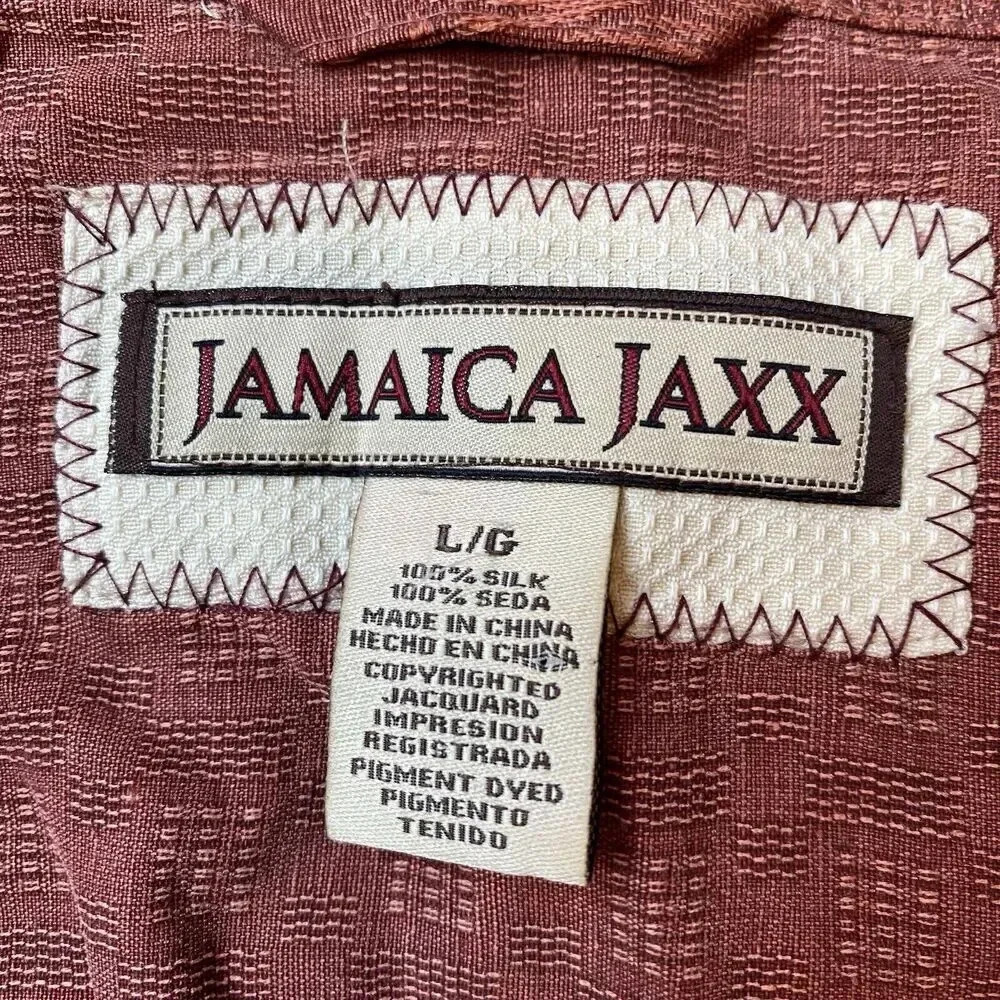 Jamaica Jaxx Shirt Mens L Orange Silk Hawaiian Camp Button Up Collared Pocket - Picture 3 of 8